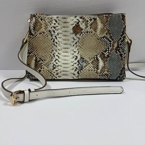 Anne Klein Snakeskin Print Triple Compartment Crossbody Bag Gold Tone Hardware